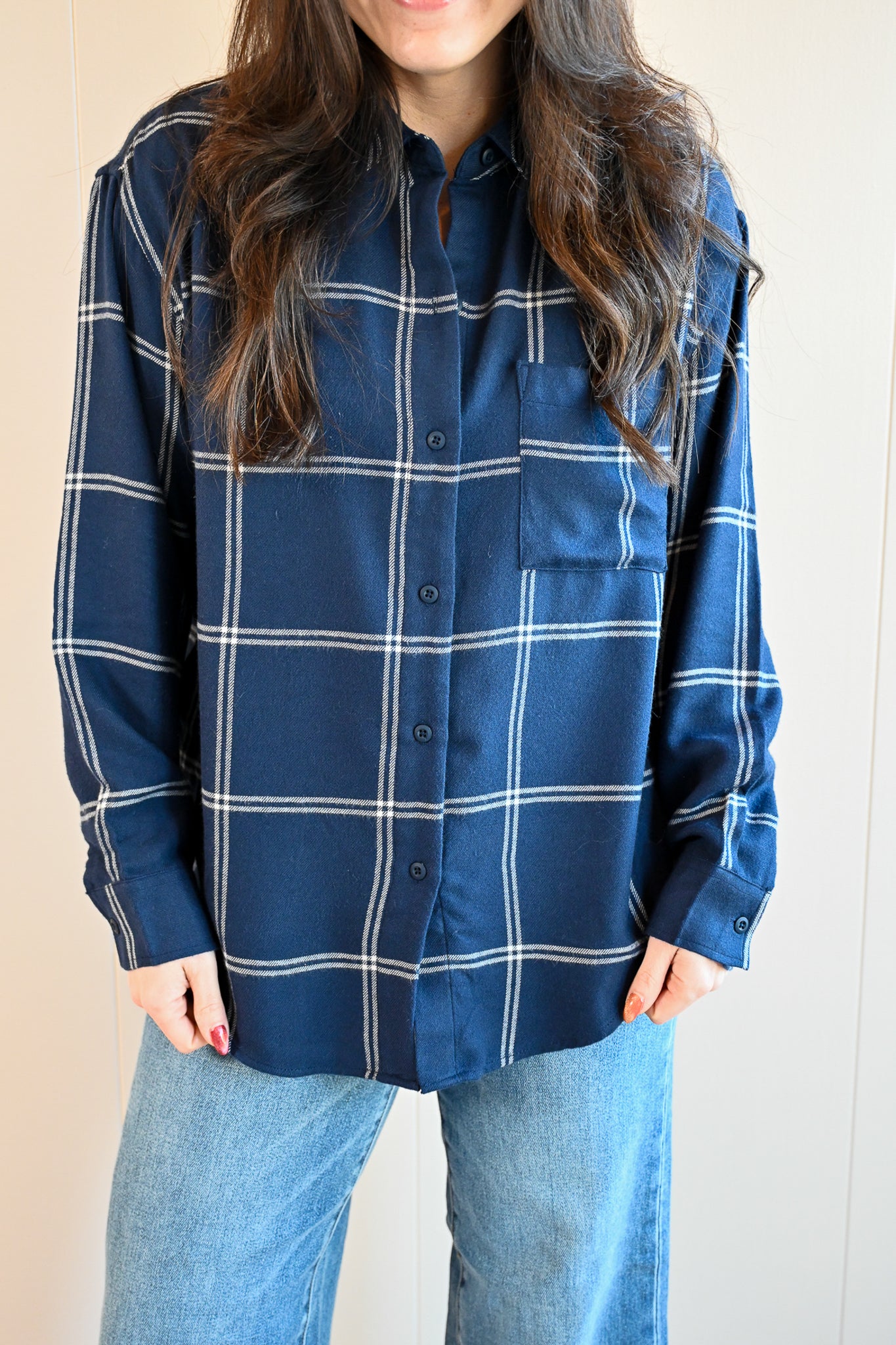 Lincoln Plaid Button-up Top - Winter Ocean