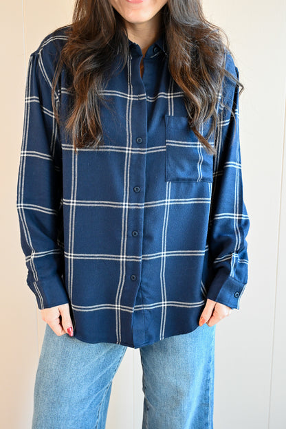 Lincoln Plaid Button-up Top - Winter Ocean