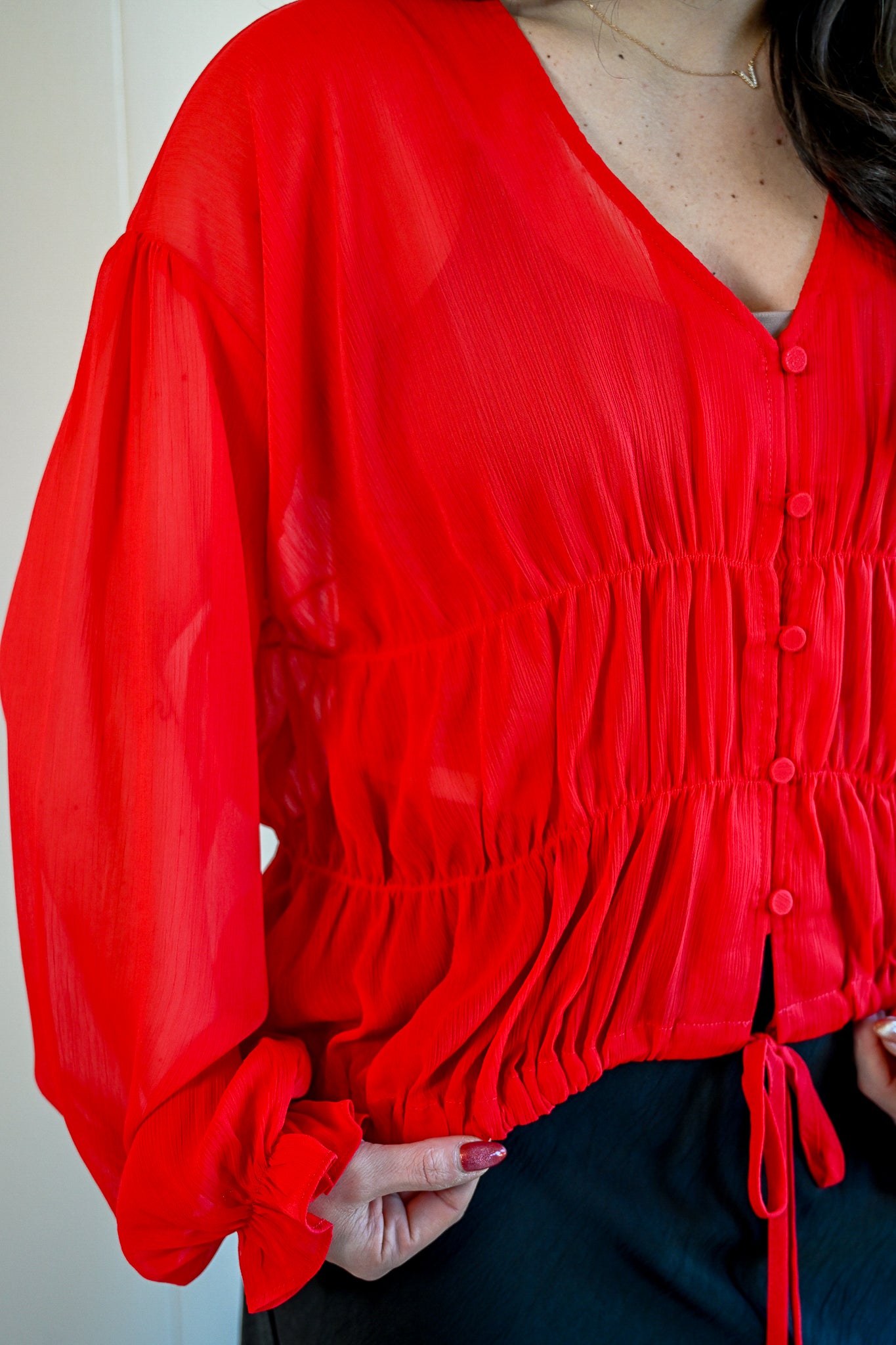 Beach Street Button Up Blouse - Cherry