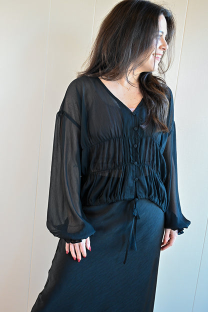 Beach Street Button Up Blouse - Storm
