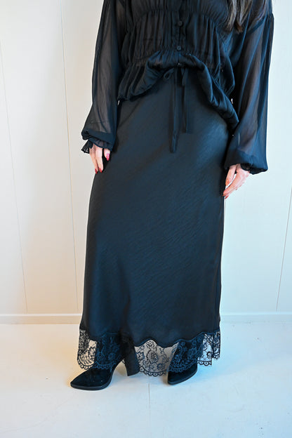 Sea Palm Avenue Lace Satin Midi Skirt