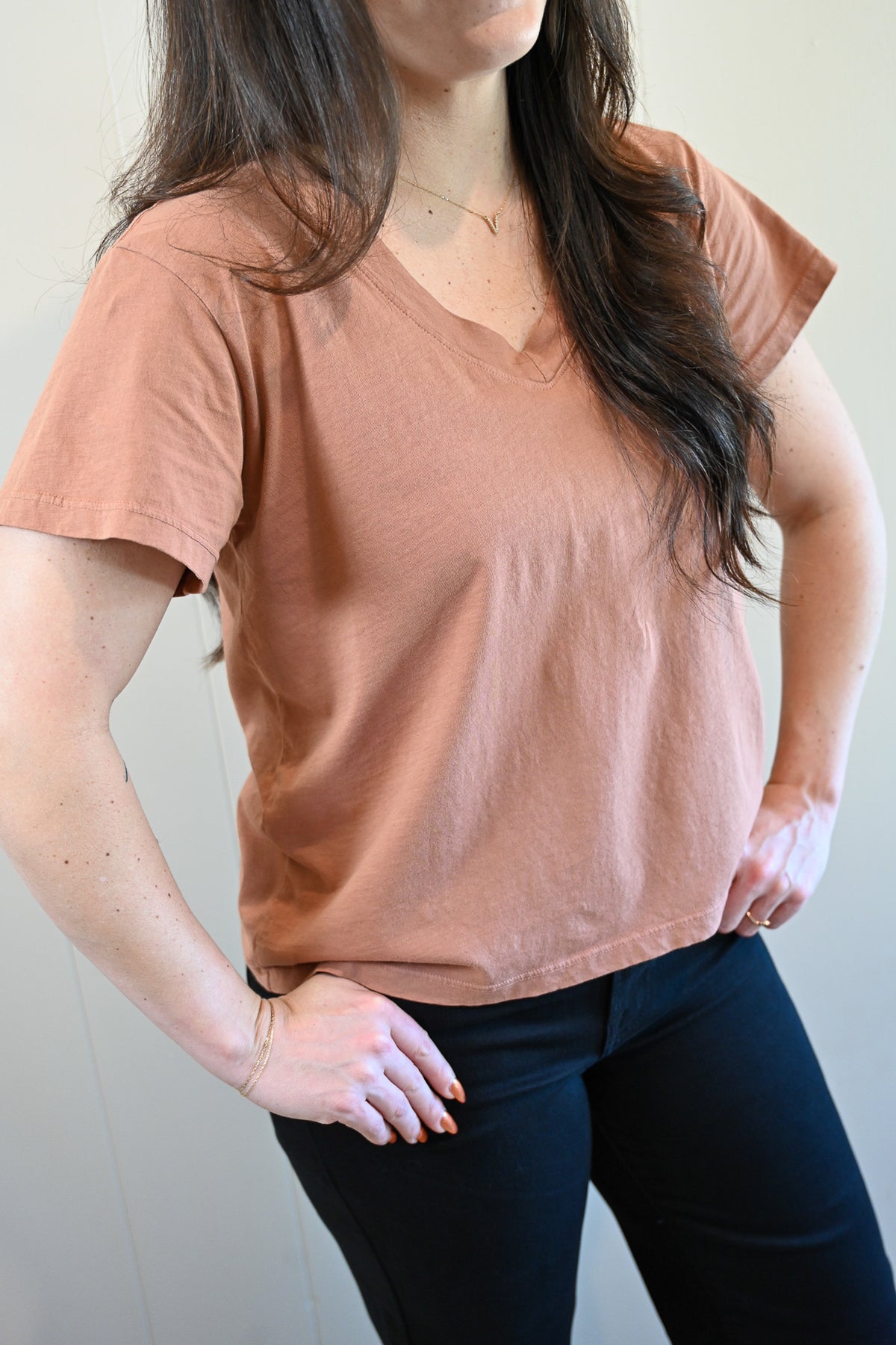 Wave Label V Neck Tee - Cooper Molera Adobe