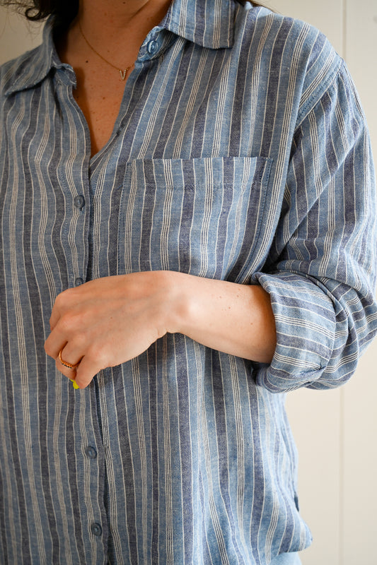 Presidio Blvd Stripe Button Up Shirt - Ocean