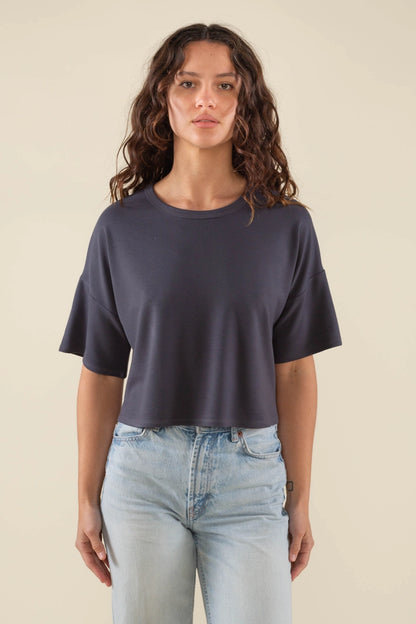 Wave Crop Tee - Gunmetal