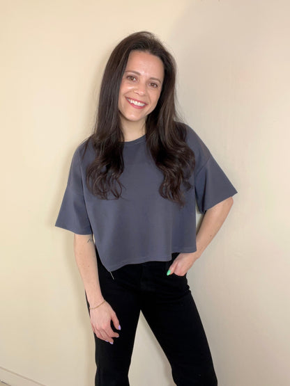 Wave Crop Tee - Gunmetal