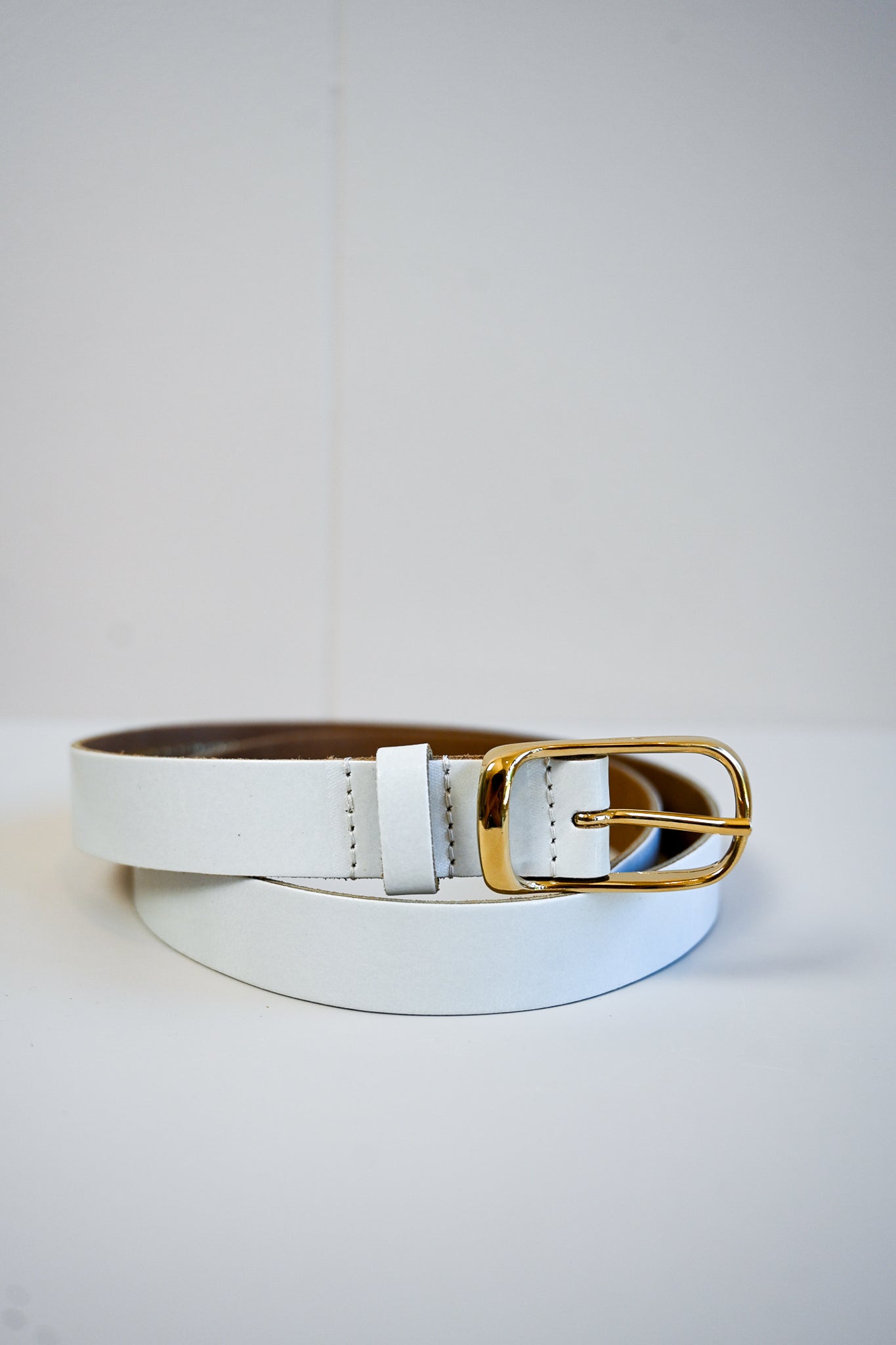 White & Gold Italian Leather Belt