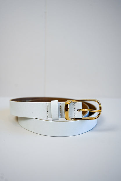 White & Gold Italian Leather Belt