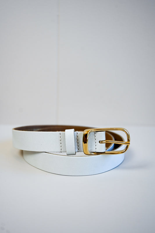 White & Gold Italian Leather Belt