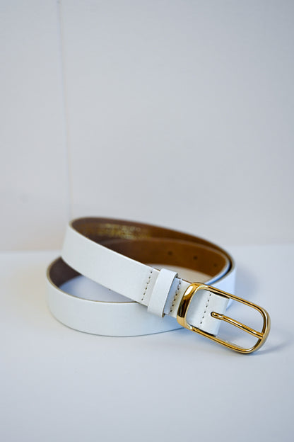 White & Gold Italian Leather Belt