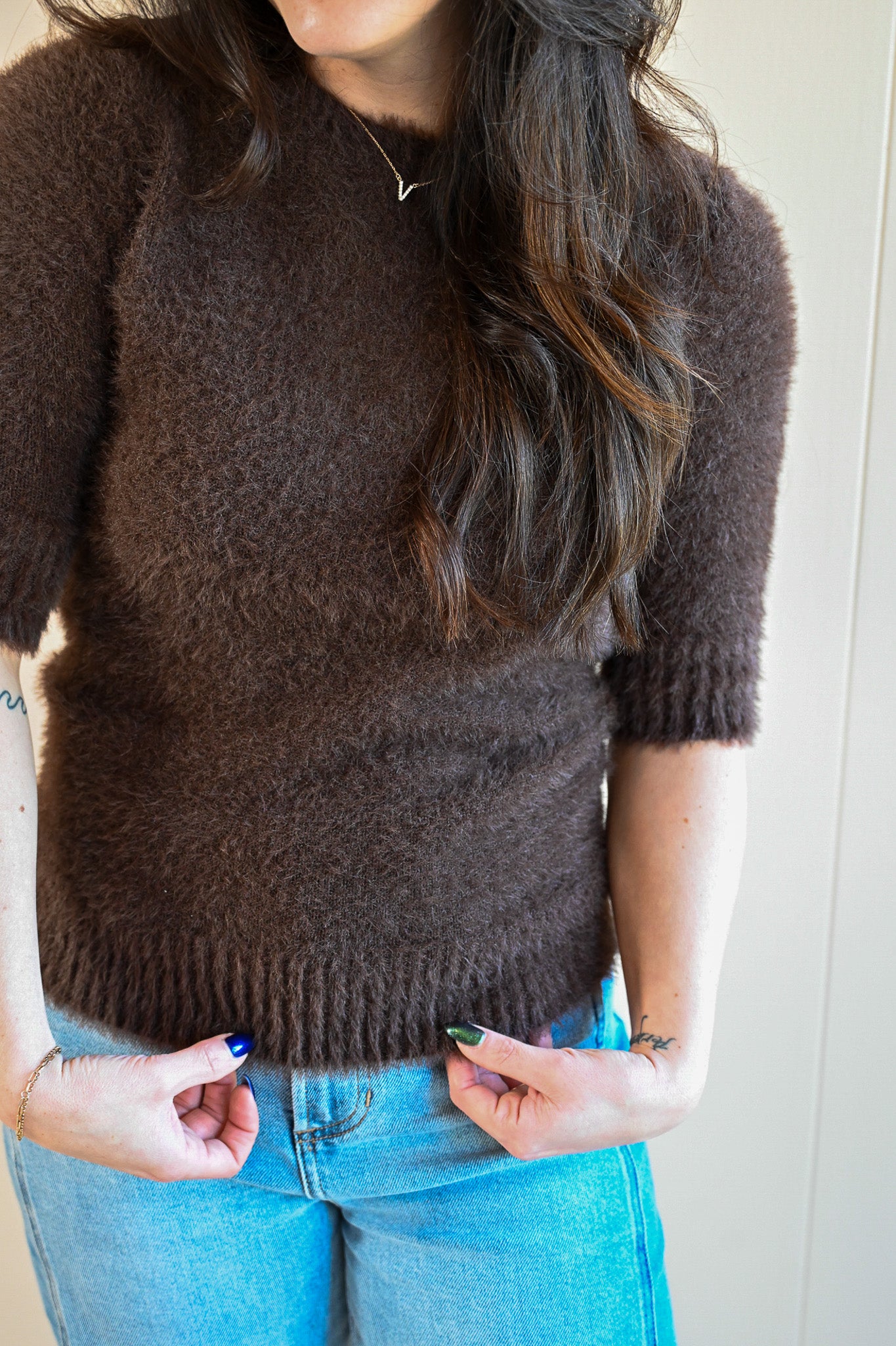 Cedar Street Fuzzy Sleeve Knit Top