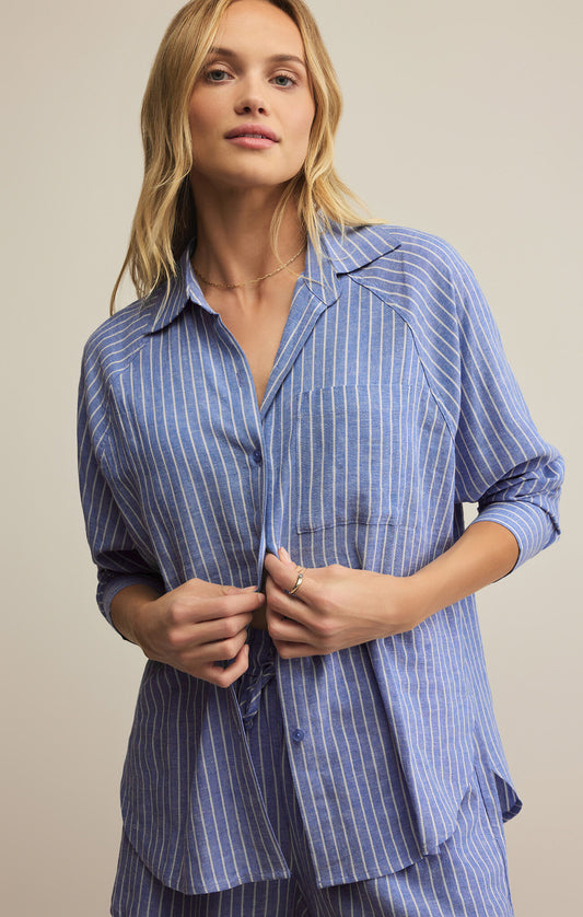 Ocean View Linen Top - Ocean Stripe