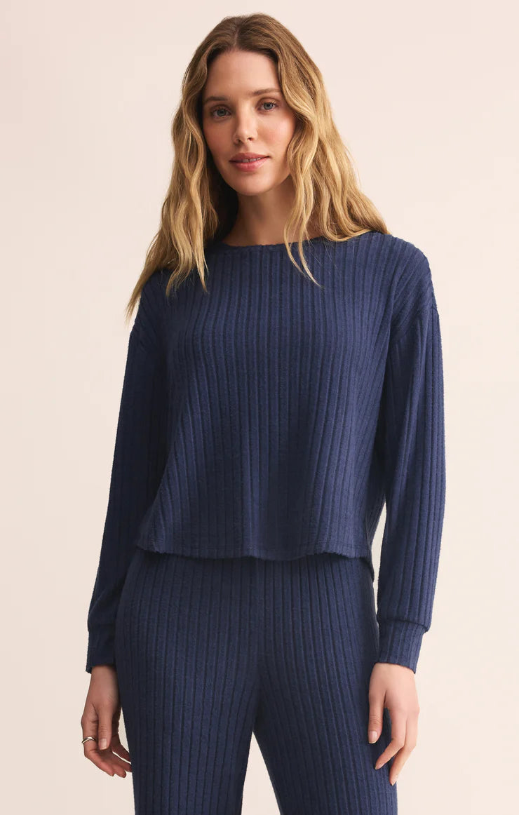 Siren Street Rib Long Sleeve Top - Ocean