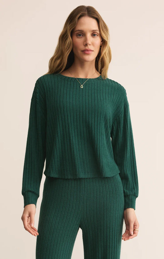 Siren Street Rib Long Sleeve Top - Cypress