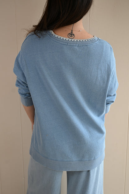 Maple V-neck Whipstitch Denim Top