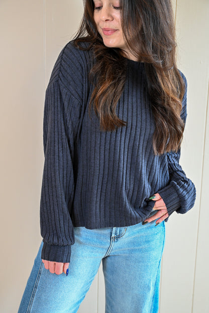 Siren Street Rib Long Sleeve Top - Storm