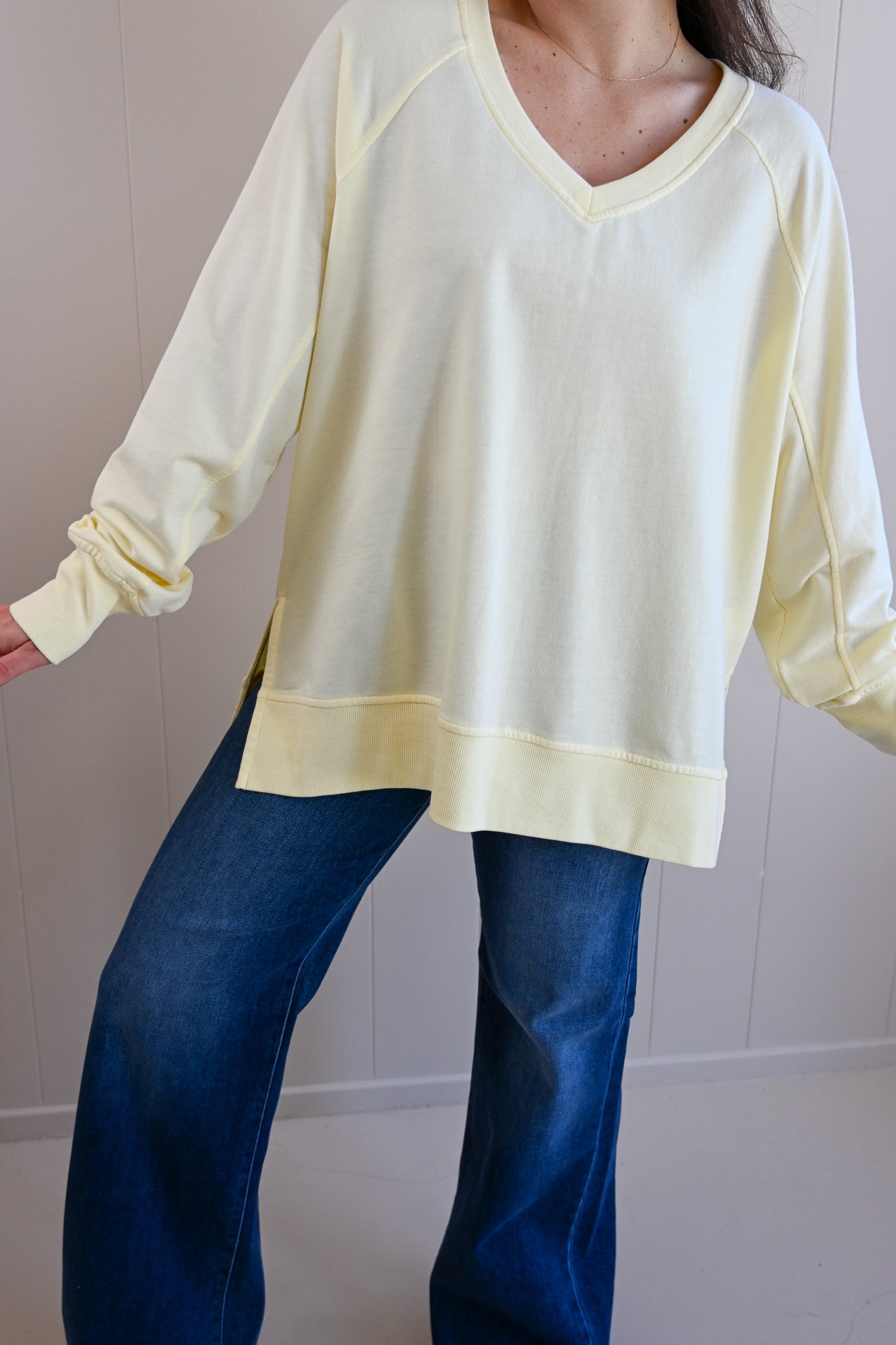 Maple Street V Neck Burnout Top - Butter