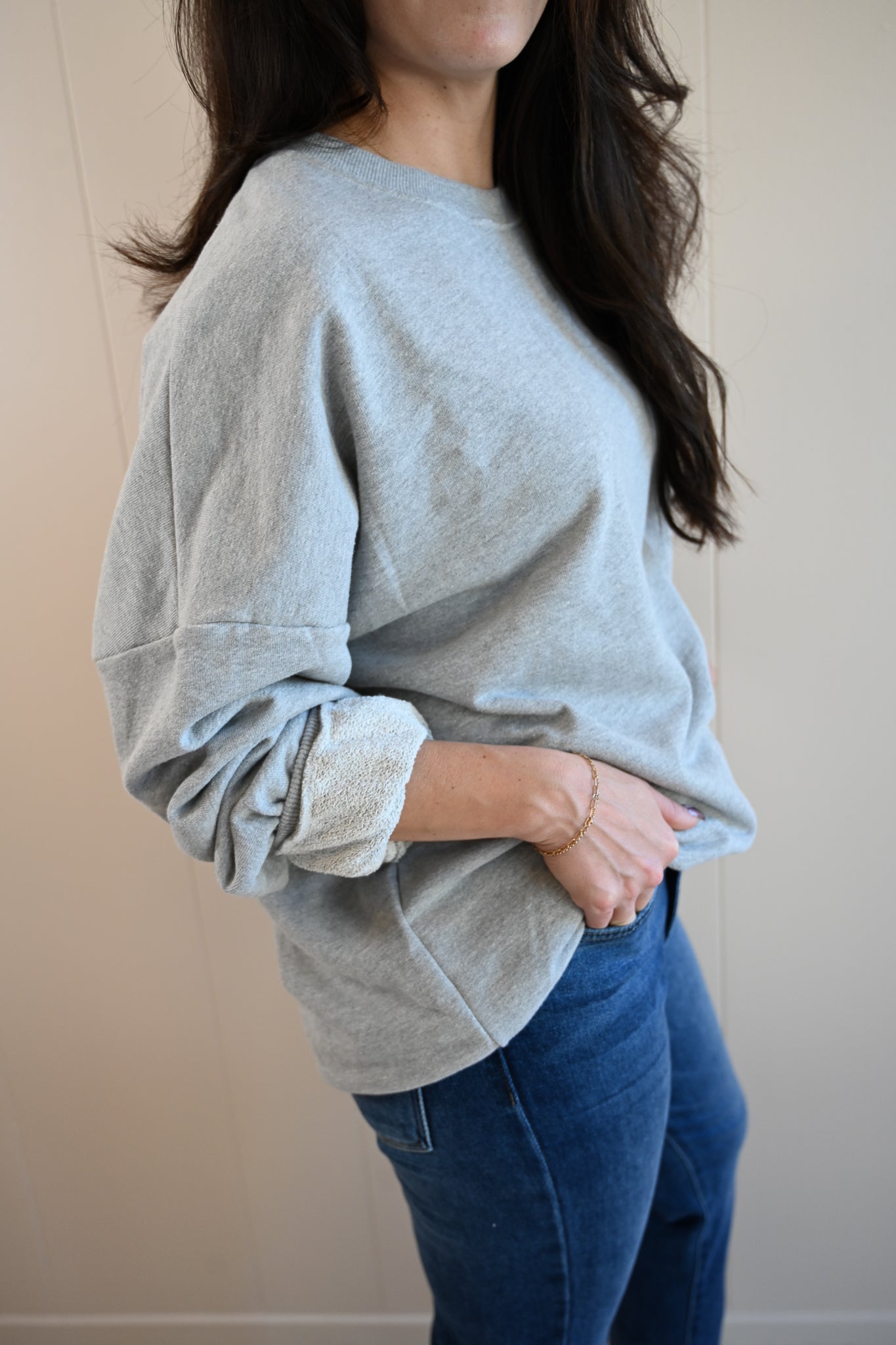 Wave Label Crew Sweatshirt - Fog