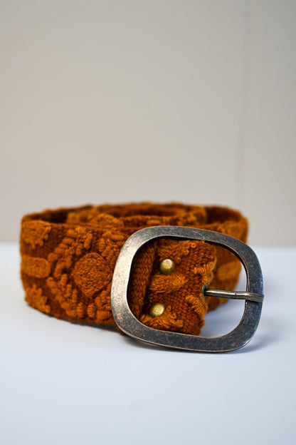 Embroidered Wool Belt - Rust