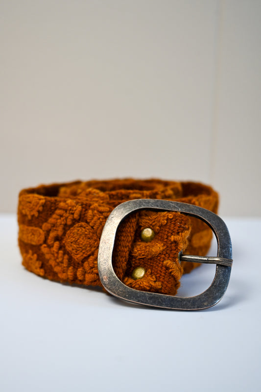 Embroidered Wool Belt - Rust