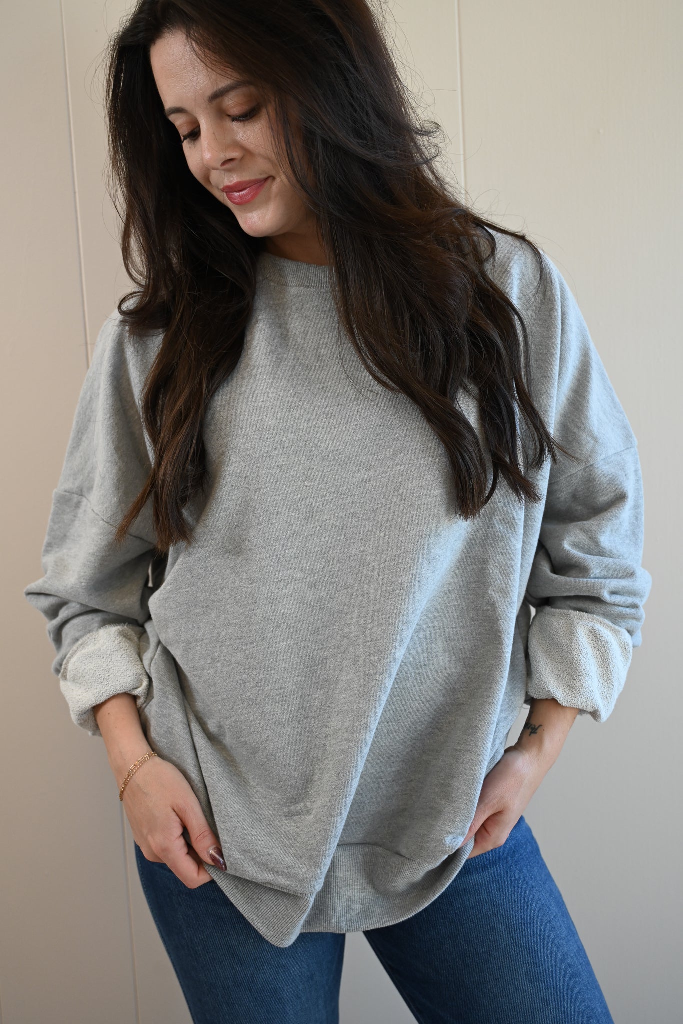 Wave Label Crew Sweatshirt - Fog