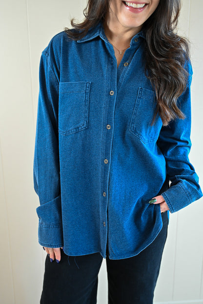 Pedersen Court Jersey Denim Button Up Top