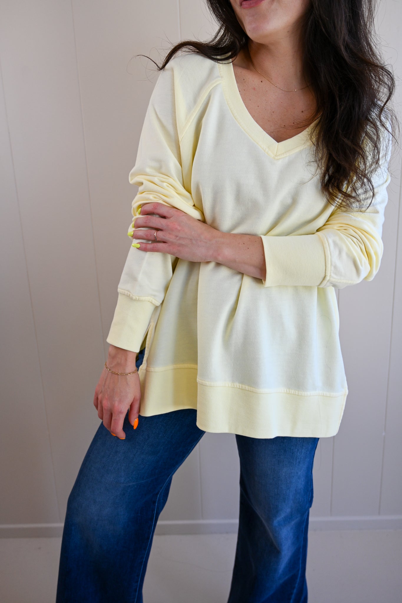 Maple Street V Neck Burnout Top - Butter
