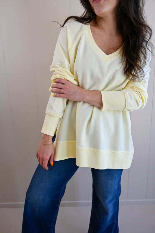 Maple Street V Neck Burnout Top - Butter
