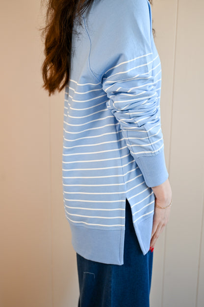 Maple Street V Neck - Stripe Sky