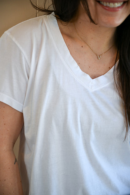 Wave Label V Neck Tee - Cloud