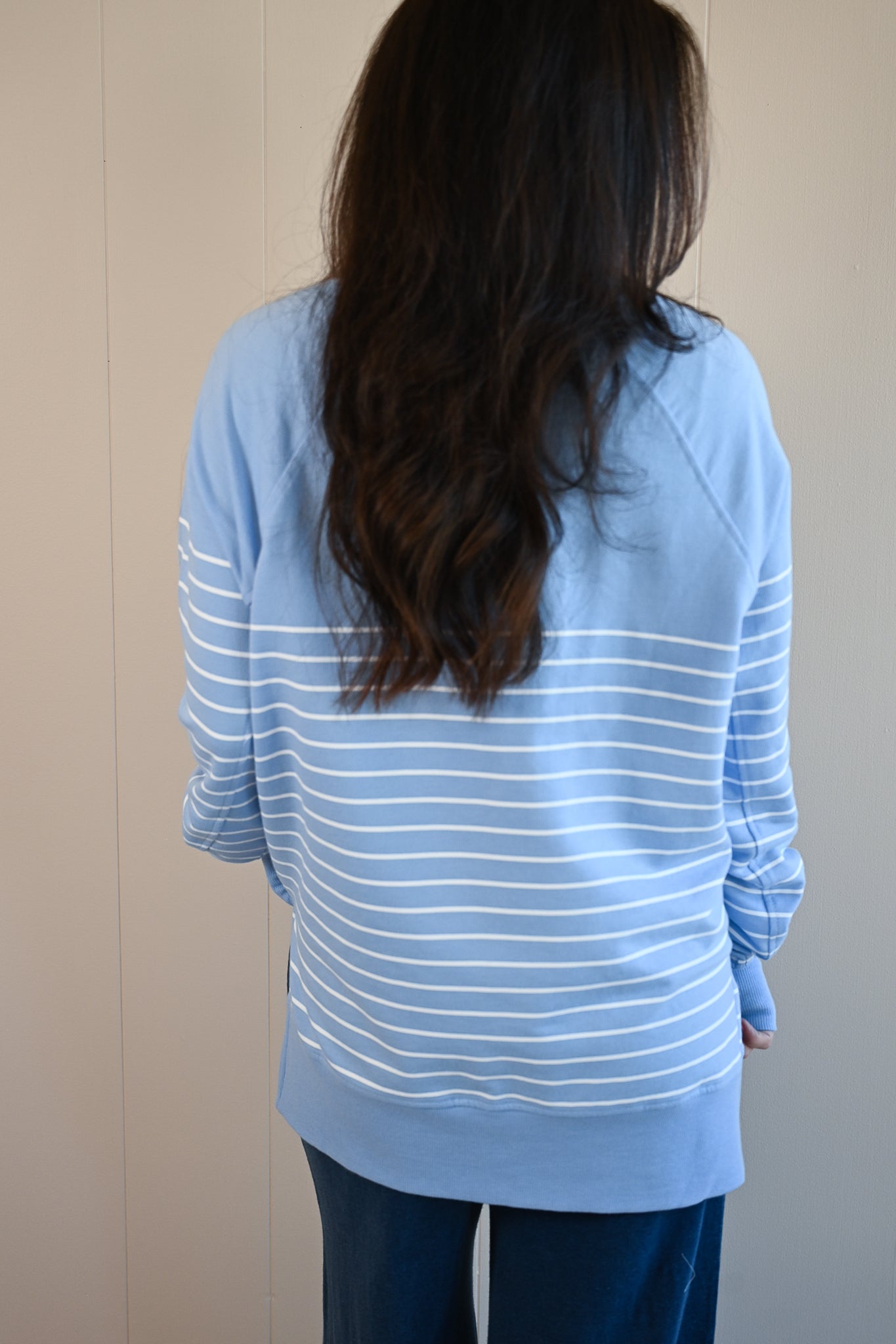 Maple Street V Neck - Stripe Sky