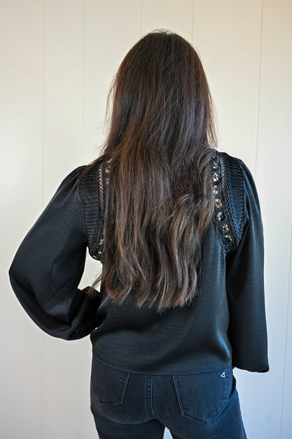 Spruce Avenue Embroidered Mock Neck Blouse