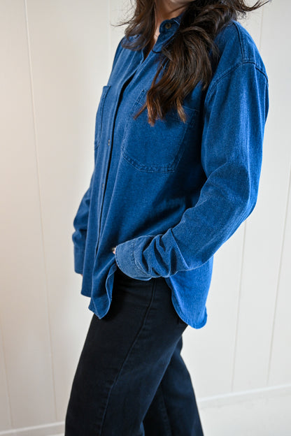 Pedersen Court Jersey Denim Button Up Top