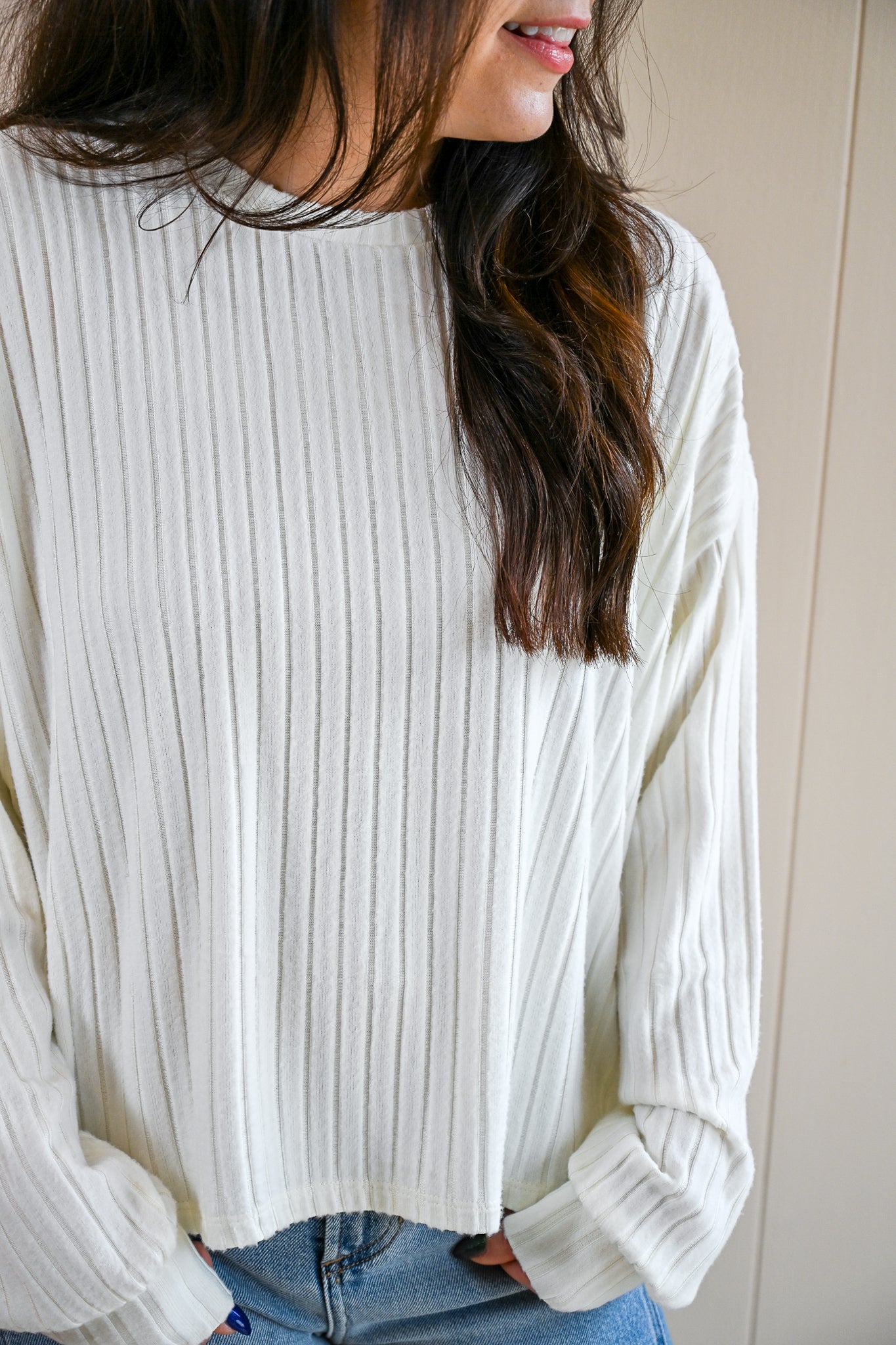 Siren Street Rib Long Sleeve Top - Sand
