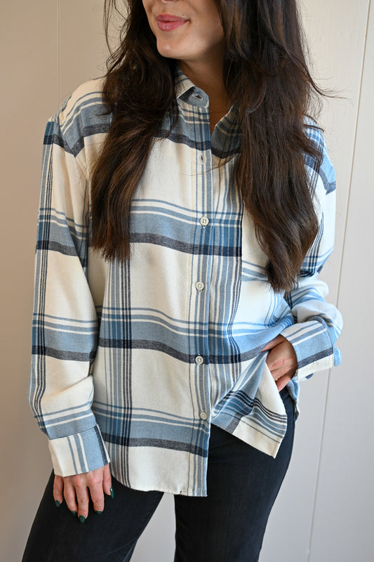 Lincoln Plaid Button-up Top - Cloud & Sea