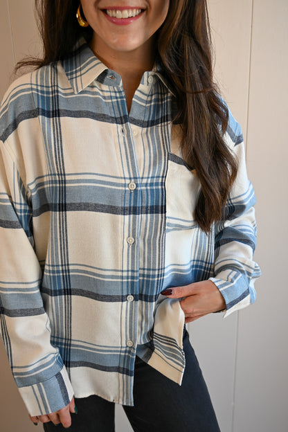 Lincoln Plaid Button-up Top - Cloud & Sea