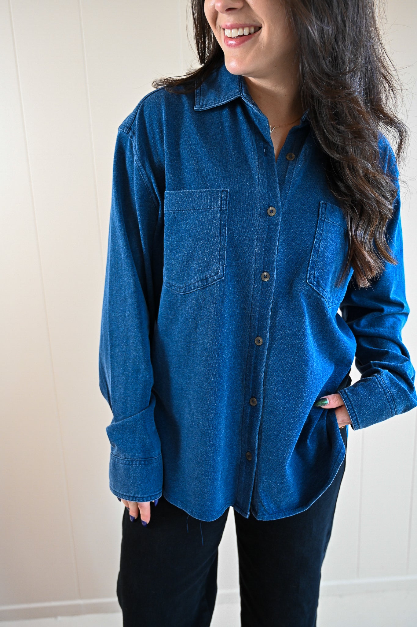 Pedersen Court Jersey Denim Button Up Top