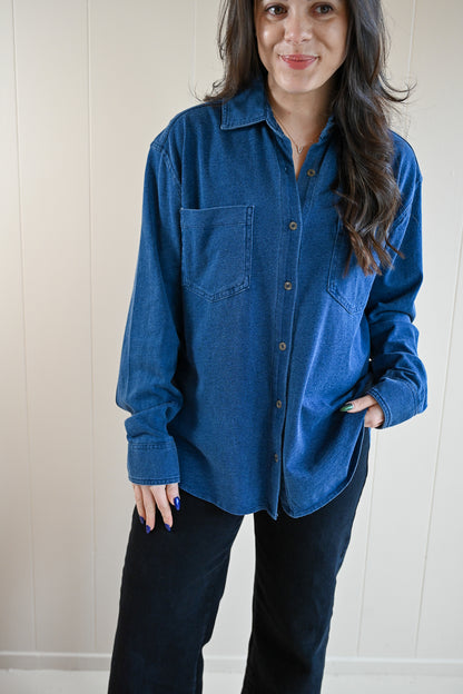 Pedersen Court Jersey Denim Button Up Top