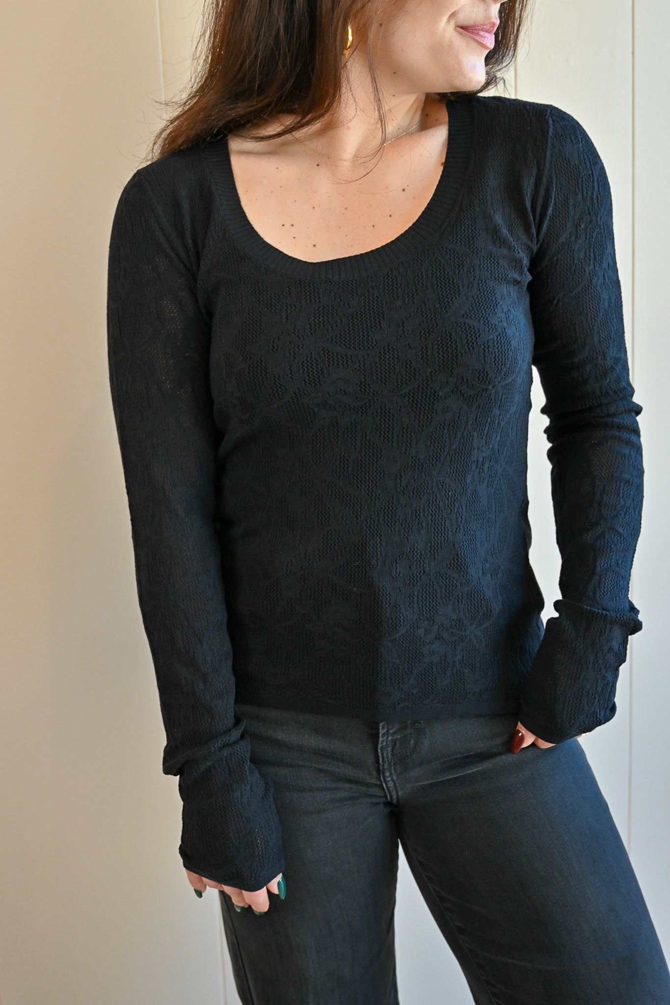 Congress Ave. Lace Scoop Neck Top - Black