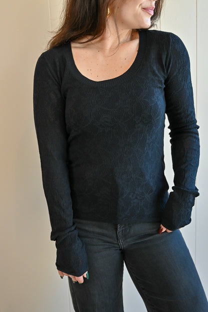 Congress Ave. Lace Scoop Neck Top - Black