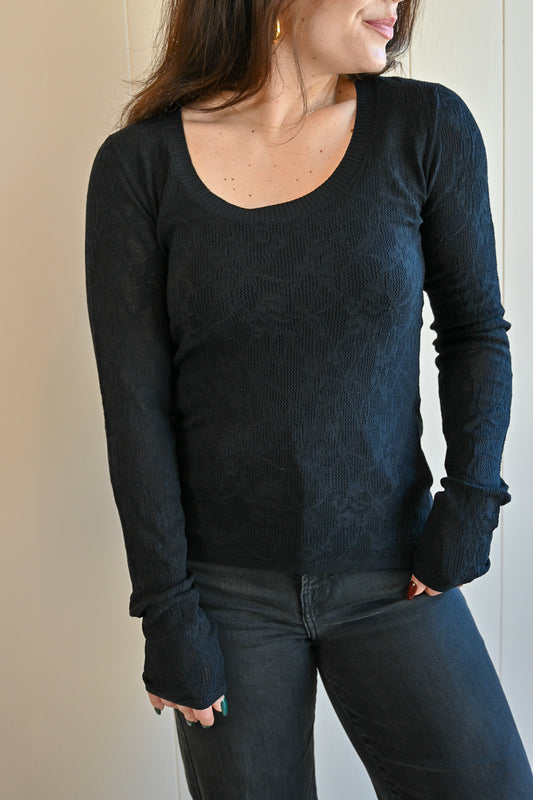 Congress Ave. Lace Scoop Neck Top - Black