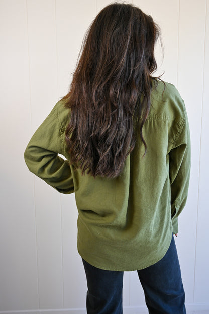 Lobos Button-Up Top - Moss