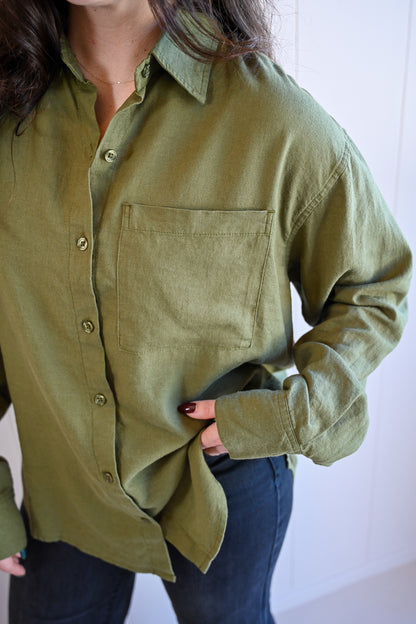 Lobos Button-Up Top - Moss