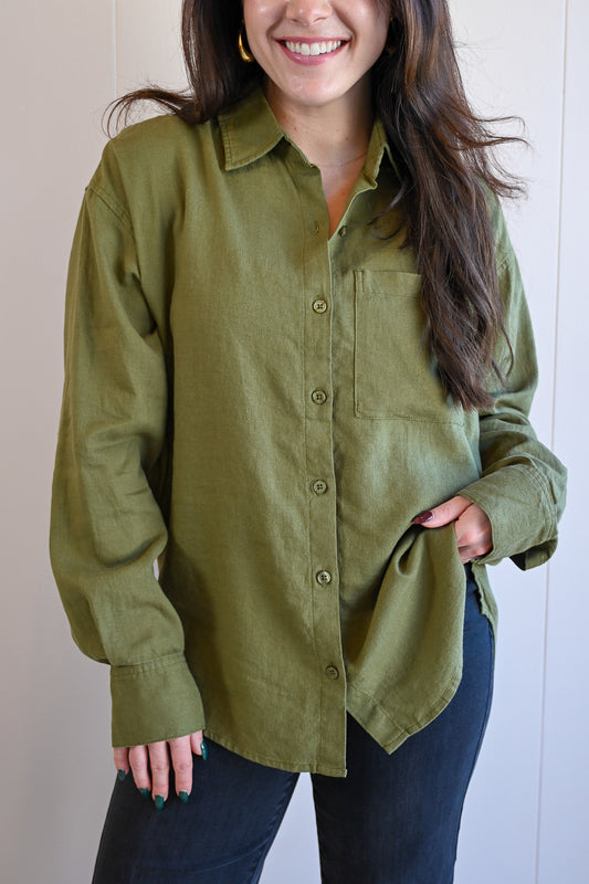 Lobos Button-Up Top - Moss