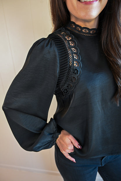 Spruce Avenue Embroidered Mock Neck Blouse